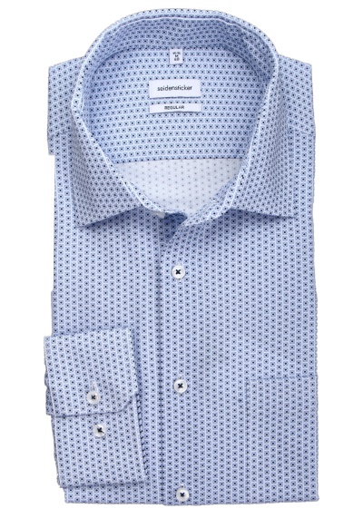SEIDENSTICKER Regular Fit Hemd extra langer Arm New Kent Kragen Muster blau
