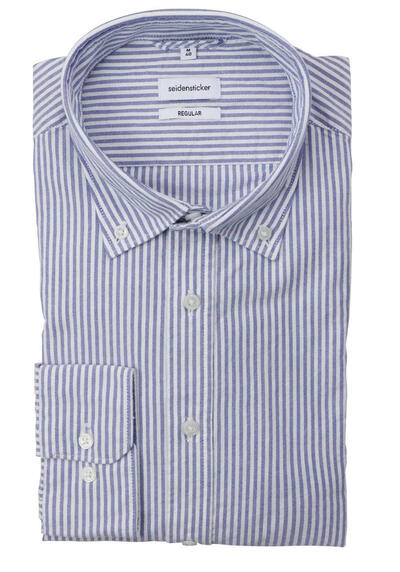 SEIDENSTICKER Regular Hemd Langarm Button Down Kragen Streifen blau