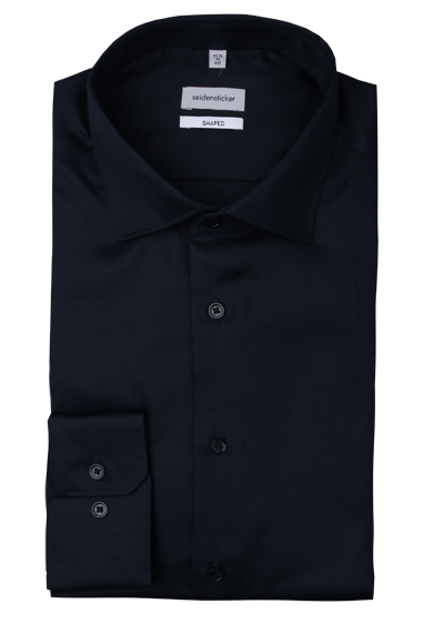 Produktbild f&uuml;r 'SEIDENSTICKER Shaped Hemd Langarm New Kent Kragen Satin schwarz'