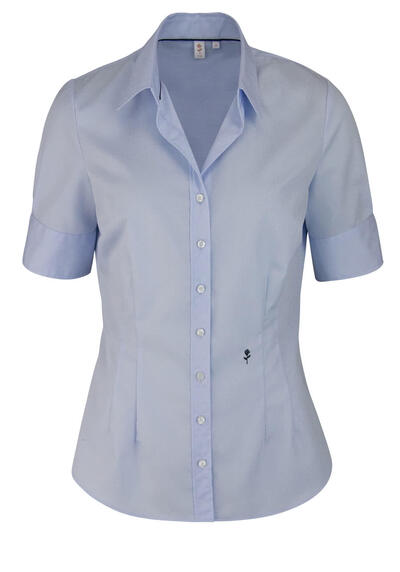 SEIDENSTICKER Slim Bluse Halbarm offener Kragen hellblau