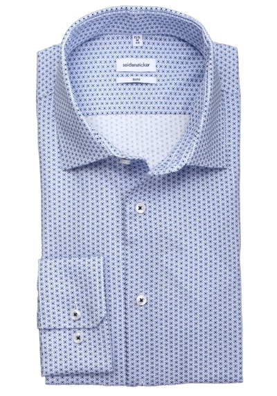 SEIDENSTICKER Slim Fit Hemd extra langer Arm New Kent Kragen Muster blau