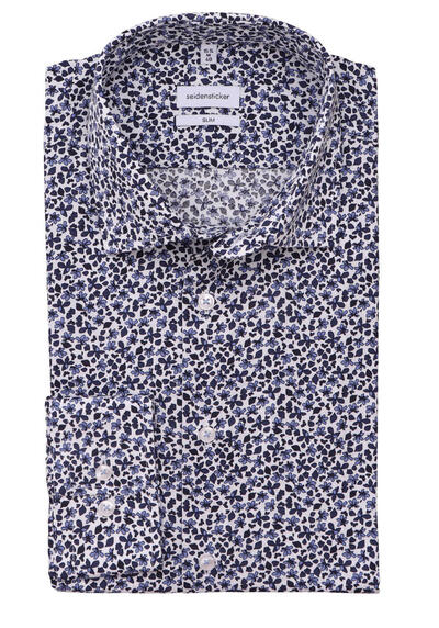 Produktbild f&uuml;r 'SEIDENSTICKER Slim Hemd extra langer Arm Haifischkragen Muster blau'