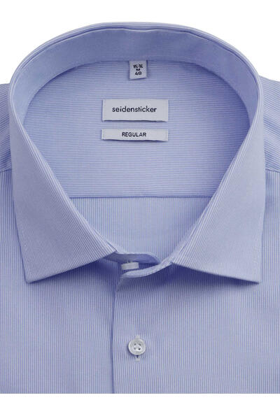 SEIDENSTICKER Regular Hemd Langarm New Kent Kragen Streifen hellblau