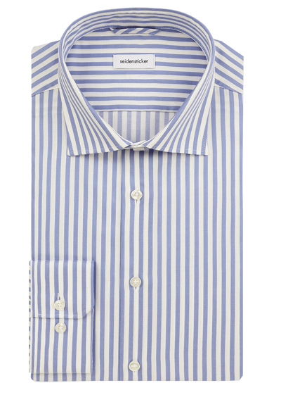 SEIDENSTICKER Slim Fit Hemd Langarm New Kent Kragen Streifen blau