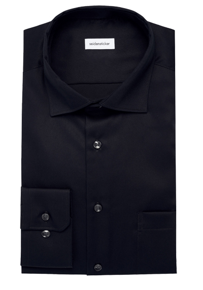 SEIDENSTICKER Slim Fit Hemd Langarm New Kent Kragen schwarz