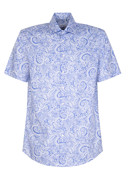 SEIDENSTICKER Regular Fit Hemd Halbarm New Kent Kragen Muster blau