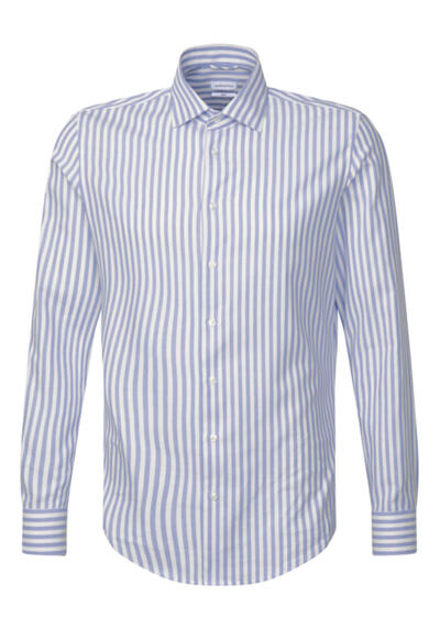 SEIDENSTICKER Slim Fit Hemd Langarm New Kent Kragen Streifen blau