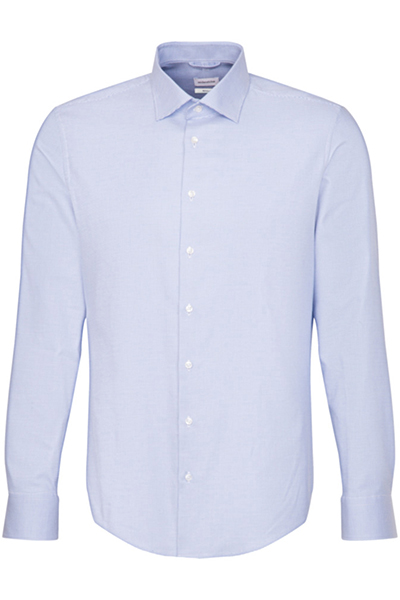 SEIDENSTICKER Regular Fit Hemd Langarm New Kent Kragen Muster blau