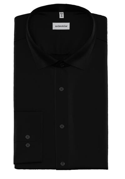 SEIDENSTICKER Slim Hemd Langarm New Kent Kragen Satin schwarz