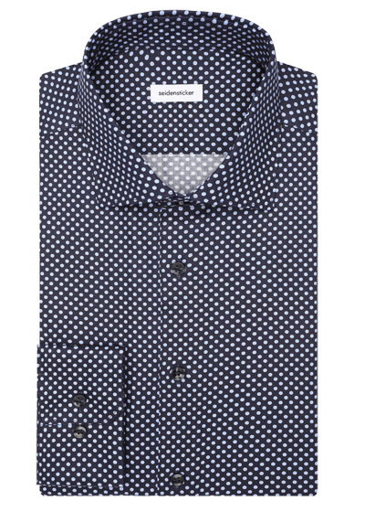SEIDENSTICKER Slim Hemd extra langer Arm New Kent Kragen Muster blau