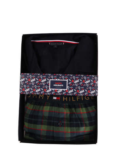 TOMMY HILFIGER Flanell Pyjama-Set Label-Details reine Baumwolle Karo grün