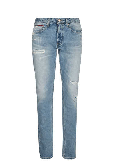 TOMMY JEANS Slim Jeans SCANTON 5-Pocket Destroy-Stellen rauchblau