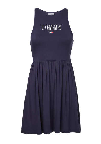 TOMMY JEANS rmelloses Kleid Rundhals Front-Logo-Print nachtblau