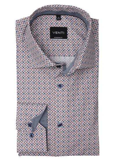 VENTI Modern Fit Hemd Langarm New Kent Kragen Muster blau