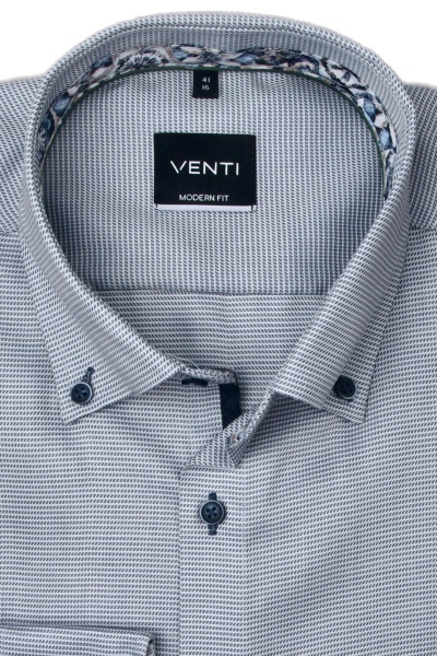 Produktbild fr 'VENTI Modern Fit Hemd super langer Arm Button Down Kragen Dobby Muster blau'