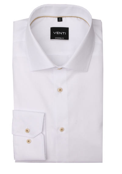 VENTI Modern Fit Hemd Langarm New Kent Kragen Popeline wei