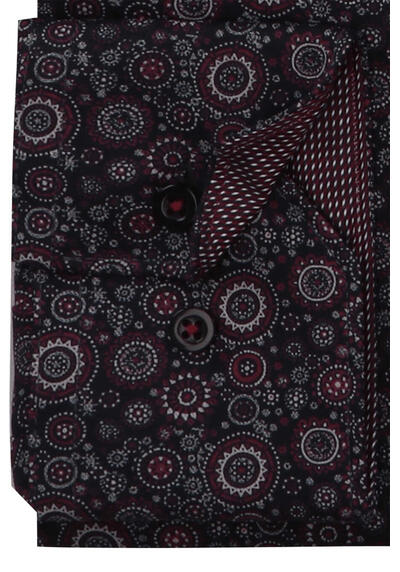 VENTI Modern Fit Hemd super langer Arm Doppelkragen Muster schwarz