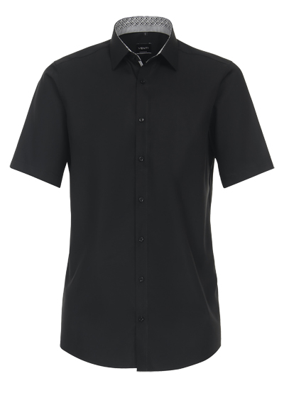 VENTI Modern Fit Hemd Halbarm Haifischkragen schwarz