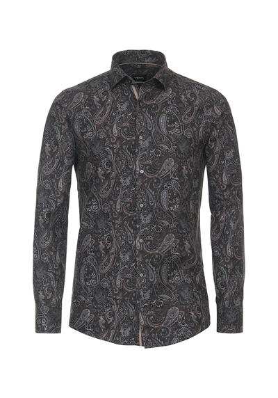 VENTI Modern Fit Hemd Langarm Under Button Down Kragen Muster anthrazit
