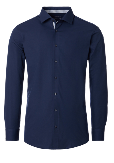 VENTI Body Fit Hemd Langarm New Kent Kragen Hyperflex Twill nachtblau