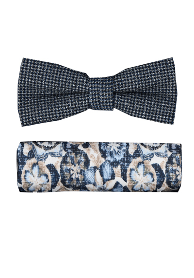VENTI Fliege + Einstecktuch Set Muster dunkelblau