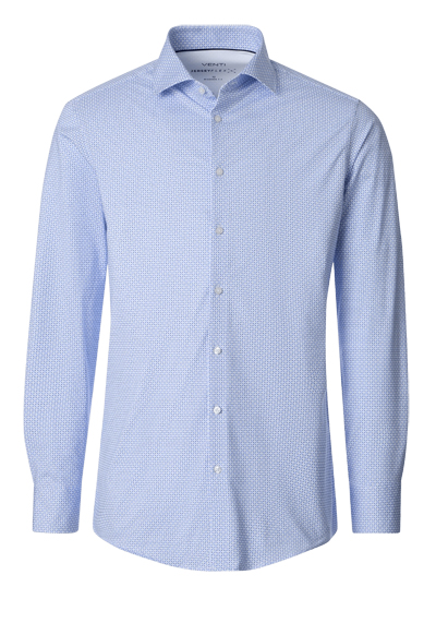 VENTI Modern Fit Hemd Langarm Haifischkragen Jersey Stretch Muster blau