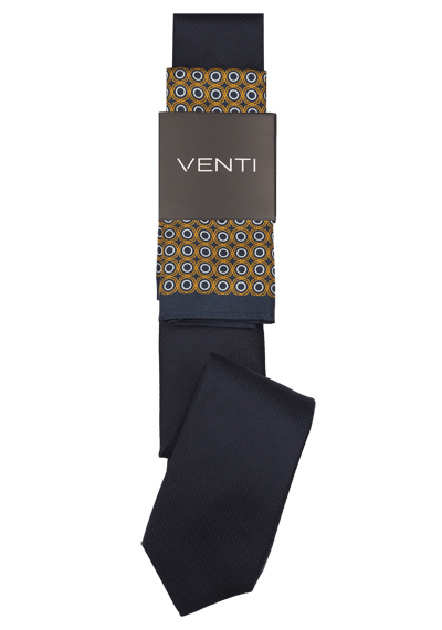 VENTI Krawatte + Einstecktuch Set aus reiner Seide Muster blau