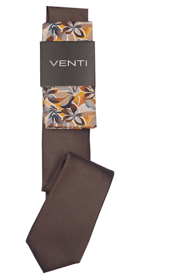 VENTI Krawatte + Einstecktuch Set aus reiner Seide Muster orange