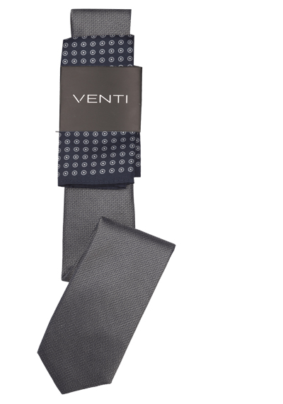 VENTI Krawatte + Einstecktuch Set aus reiner Seide Muster schwarz
