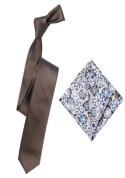 Produktbild für 'VENTI Krawatte + Einstecktuch Set aus reiner Seide Muster braun'