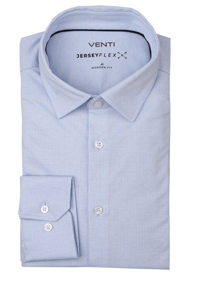 Produktbild f&uuml;r 'VENTI Modern Fit Hemd Langarm New Kent Kragen Jerseyflex Muster hellblau'