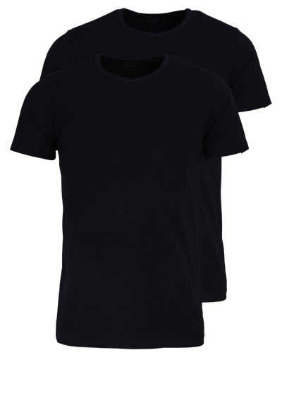 VENTI Modern Fit T-Shirt Rundhals Baumwollmix Doppelpack Jersey schwarz