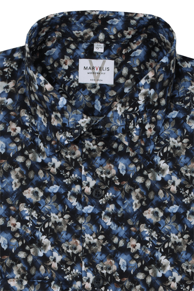 Produktbild f�r 'MARVELIS Modern Fit Hemd Langarm New Kent Kragen Blumenmuster dunkelblau'