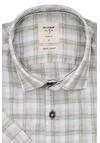 Produktbild fr 'OLYMP Level Five Smart Casual body fit Hemd Halbarm Haifischkragen Leinen Karo grn'