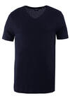 Produktbild fr 'OLYMP Regular Fit T-Shirt Halbarm geknpfter V-Ausschnitt Leinenmix nachtblau'