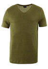 Produktbild fr 'OLYMP Regular Fit T-Shirt Halbarm geknpfter V-Ausschnitt Leinenmix oliv'