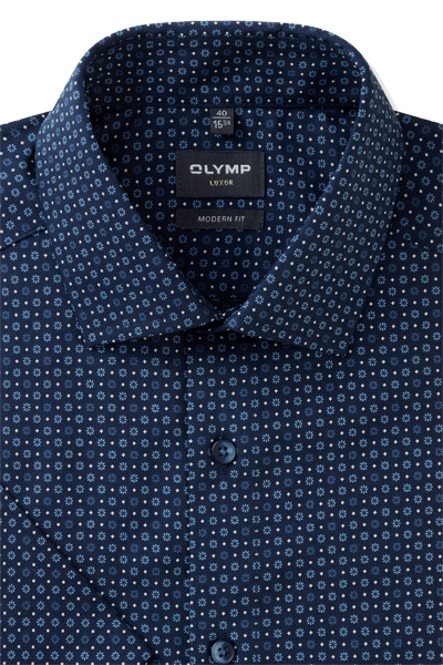 Produktbild fr 'OLYMP Luxor modern fit Hemd Halbarm New Kent Kragen Blumenmuster dunkelblau'