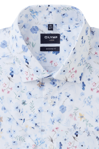 Produktbild fr 'OLYMP Luxor modern fit Hemd Halbarm New Kent Kragen Blumenmuster blau'