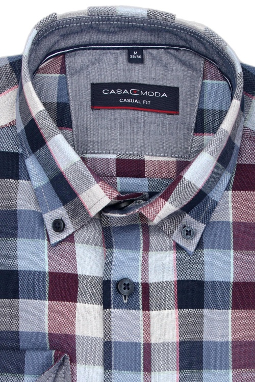CASAMODA Casual Fit Hemd super langer Arm Button-Down-Kragen Karo blau