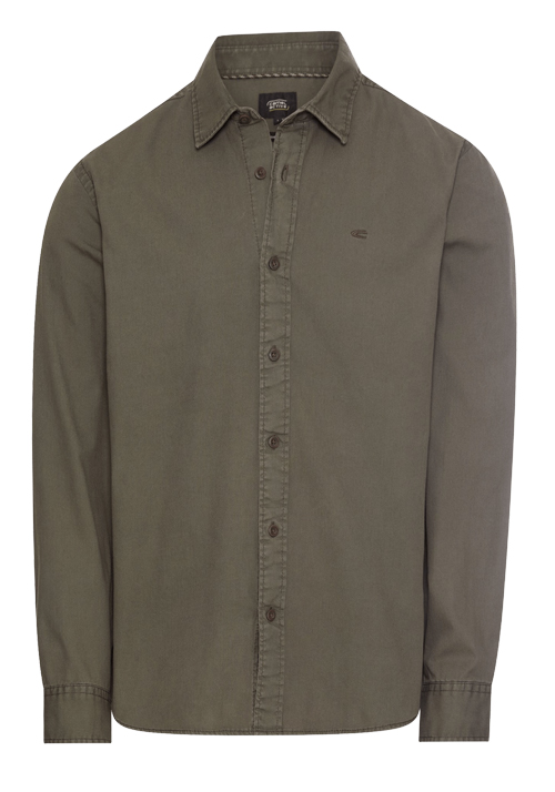 CAMEL ACTIVE Hemd Langarm New Kent Kragen Garment Dye oliv