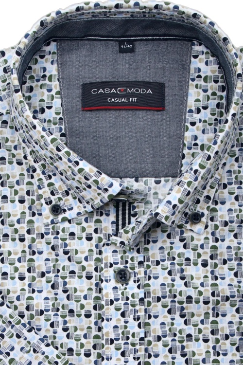 CASAMODA Casual Fit Hemd Halbarm Button Down Kragen Muster wei