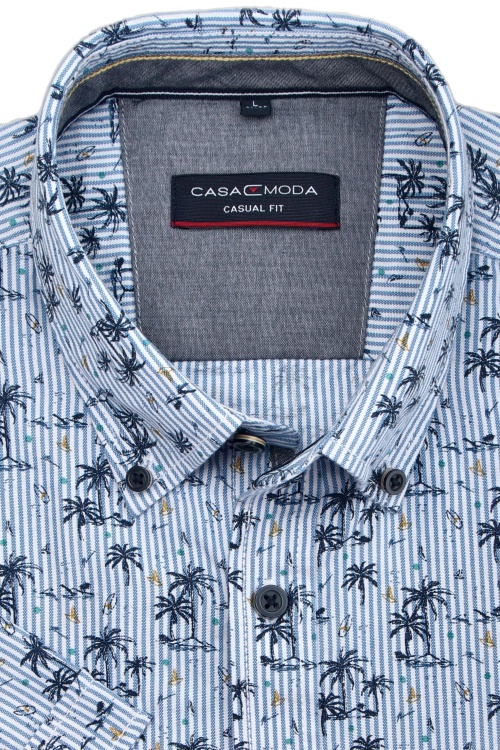 CASAMODA Casual Fit Hemd Halbarm Button Down Kragen Muster blau