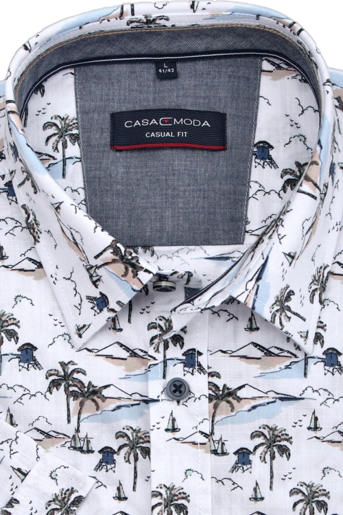 CASAMODA Casual Fit Hemd Halbarm New Kent Kragen Palmenmuster blau