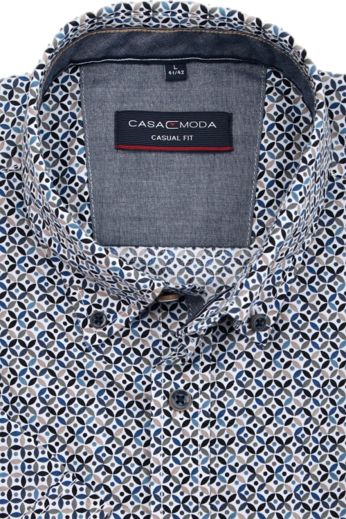 CASAMODA Casual Fit Hemd Halbarm Button Down Kragen Muster wei