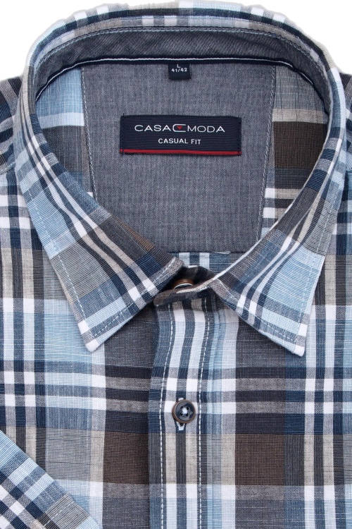 CASAMODA Casual Fit Hemd Halbarm New Kent Kragen Karo blau