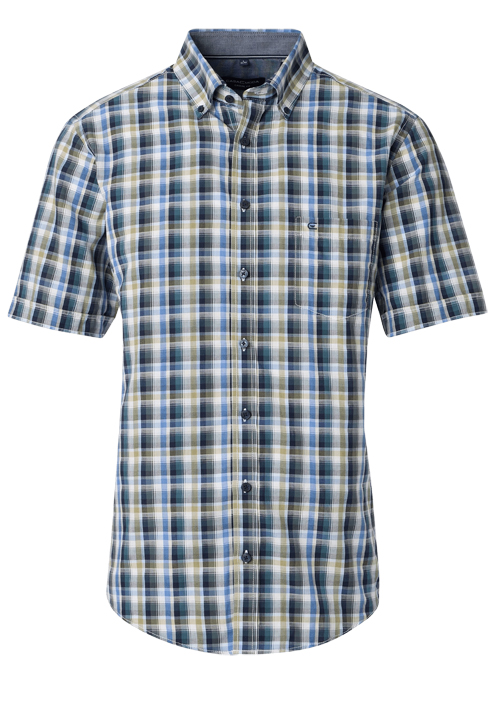 CASAMODA Casual Fit Hemd Halbarm Button Down Kragen Multikaro blau