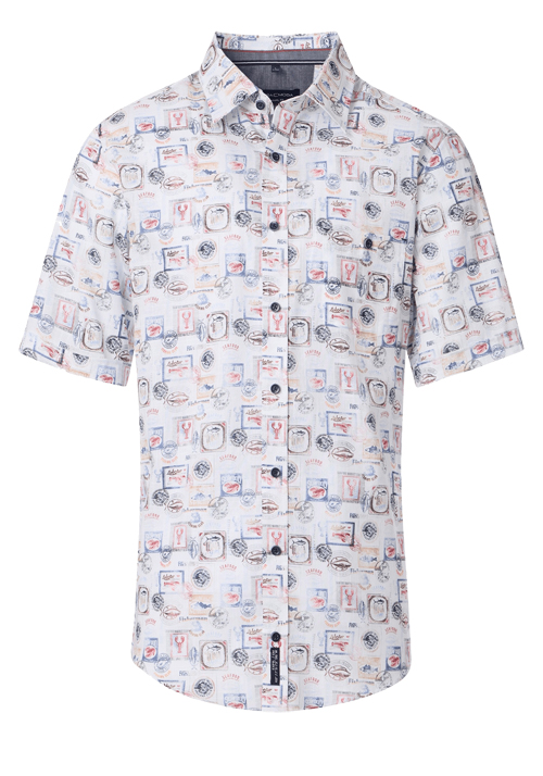 CASAMODA Casual Fit Hemd Halbarm New Kent Kragen Muster blau
