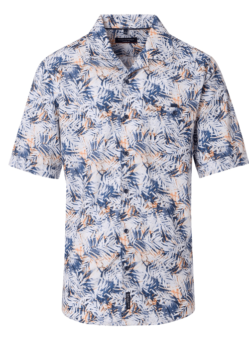 CASAMODA Casual Fit Hemd Halbarm Reverskragen Muster blau