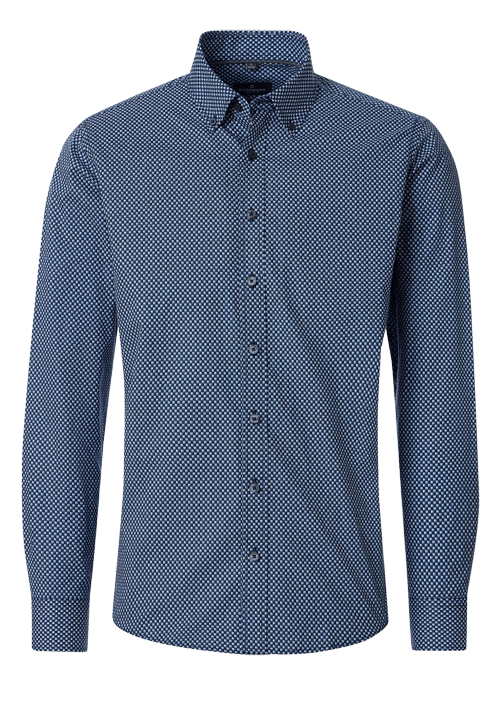 CASAMODA Casual Fit Hemd Langarm Button Down Kragen Muster blau