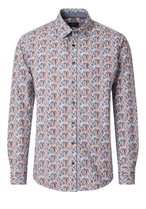 CASAMODA Casual Fit Hemd Langarm New Kent Kragen Muster blau